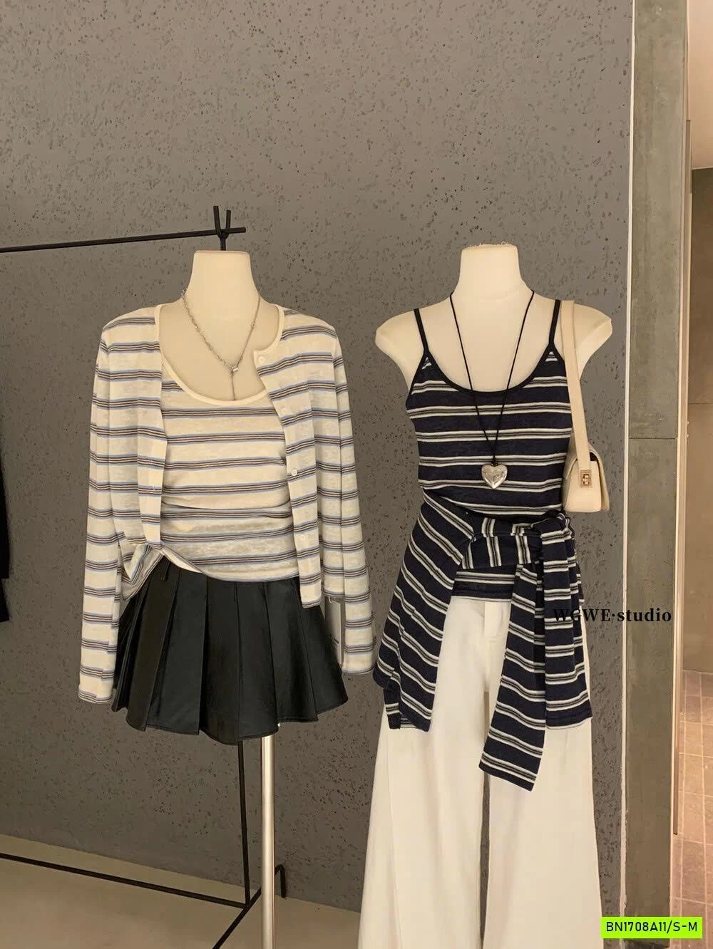 SÉT ÁO 2 DÂY+CARDIGAN KẺ WGWE6850