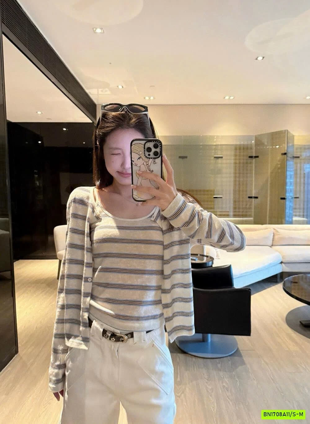 SÉT ÁO 2 DÂY+CARDIGAN KẺ WGWE6850