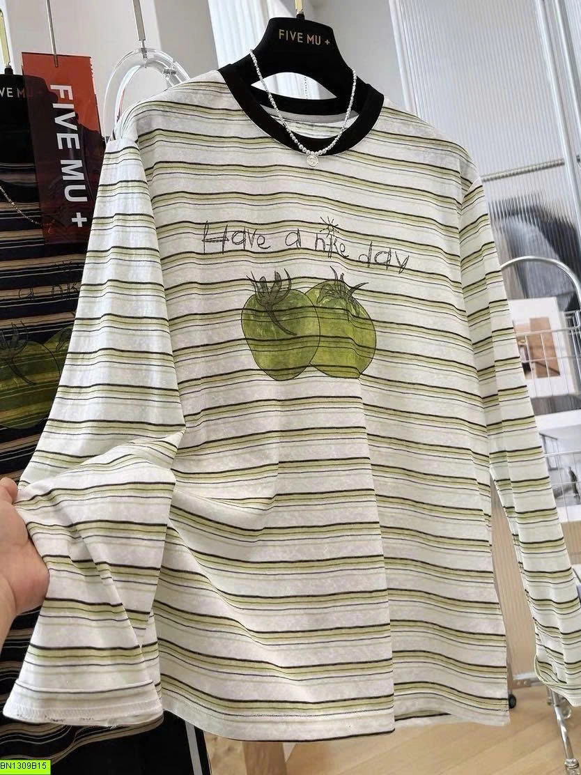 ÁO THUN KẺ SỌC CÀ CHUA XANH