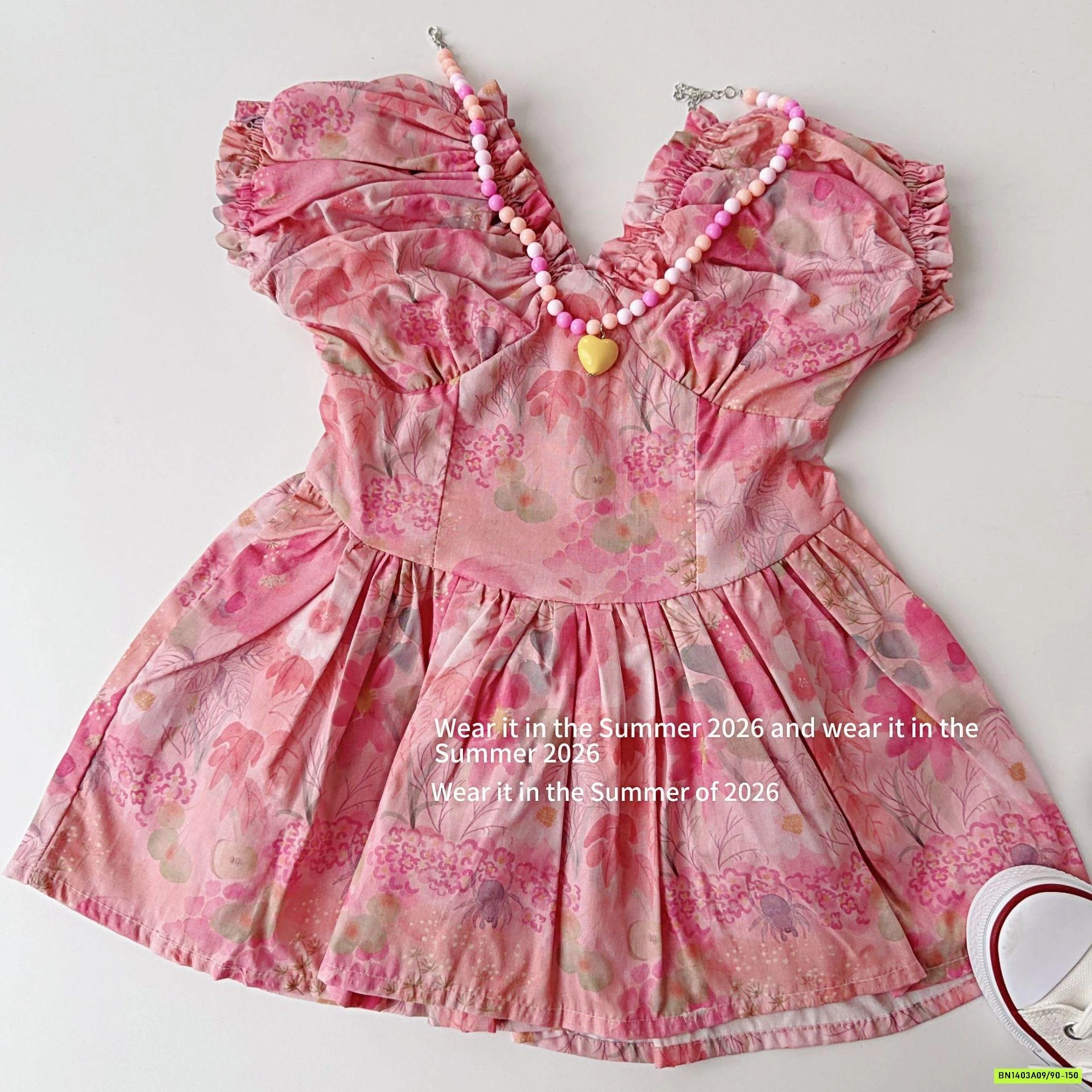 ĐẦM HOA HỒNG TAY BỒNG T&QKIDS