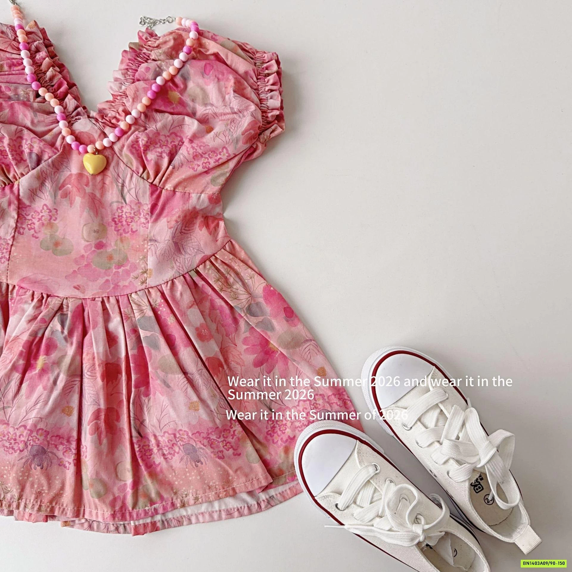 ĐẦM HOA HỒNG TAY BỒNG T&QKIDS