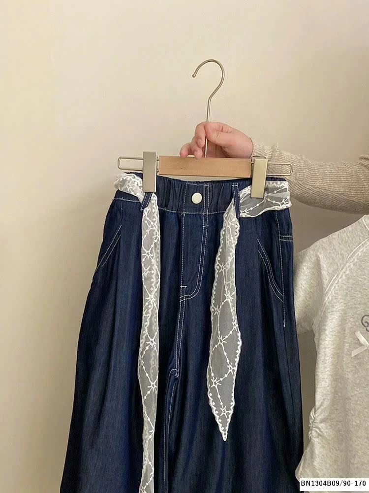 SÉT QUẦN JEANS REN GẤU MIX ÁO THUN NƠ