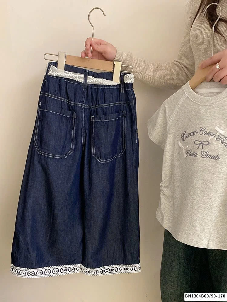 SÉT QUẦN JEANS REN GẤU MIX ÁO THUN NƠ