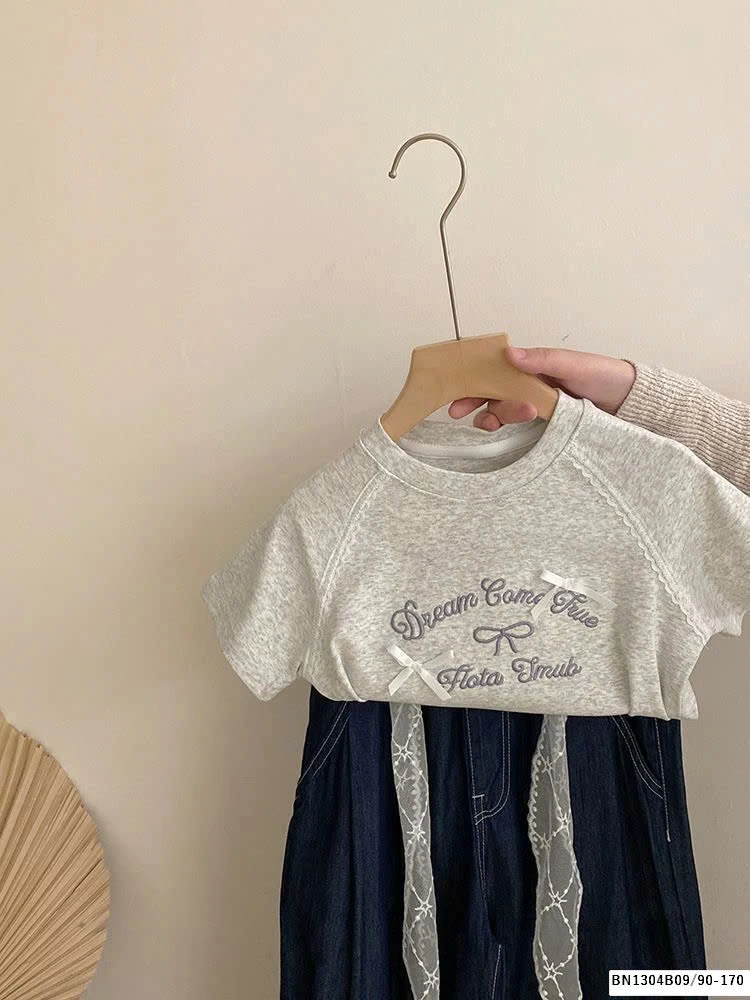 SÉT QUẦN JEANS REN GẤU MIX ÁO THUN NƠ