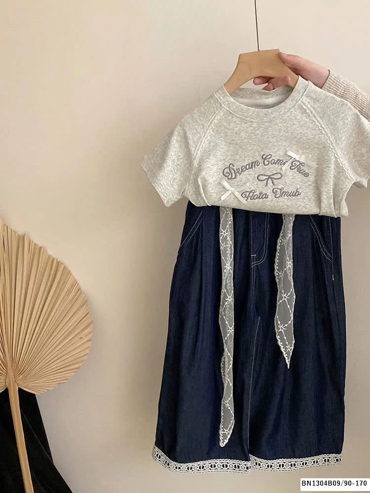 SÉT QUẦN JEANS REN GẤU MIX ÁO THUN NƠ