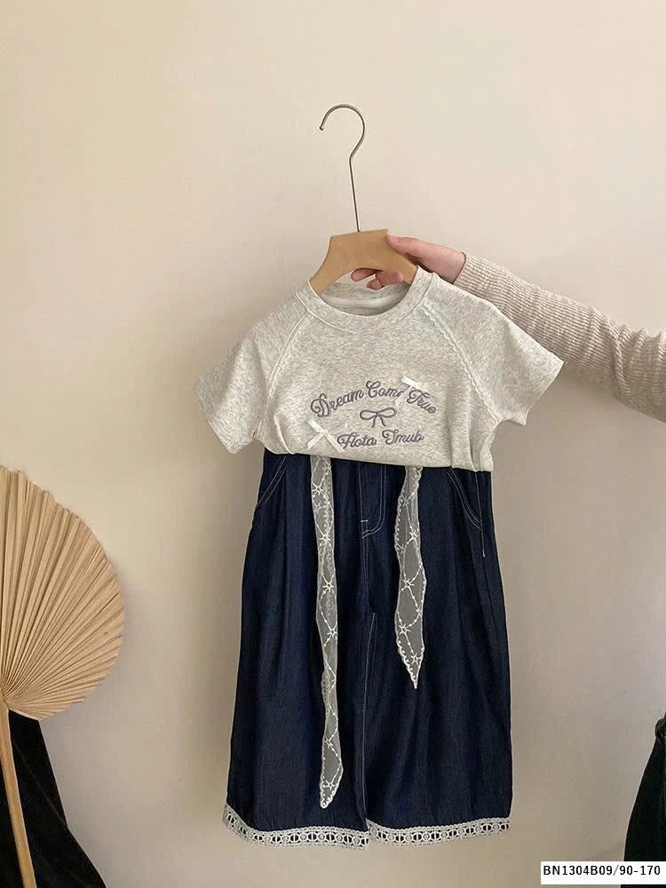 SÉT QUẦN JEANS REN GẤU MIX ÁO THUN NƠ