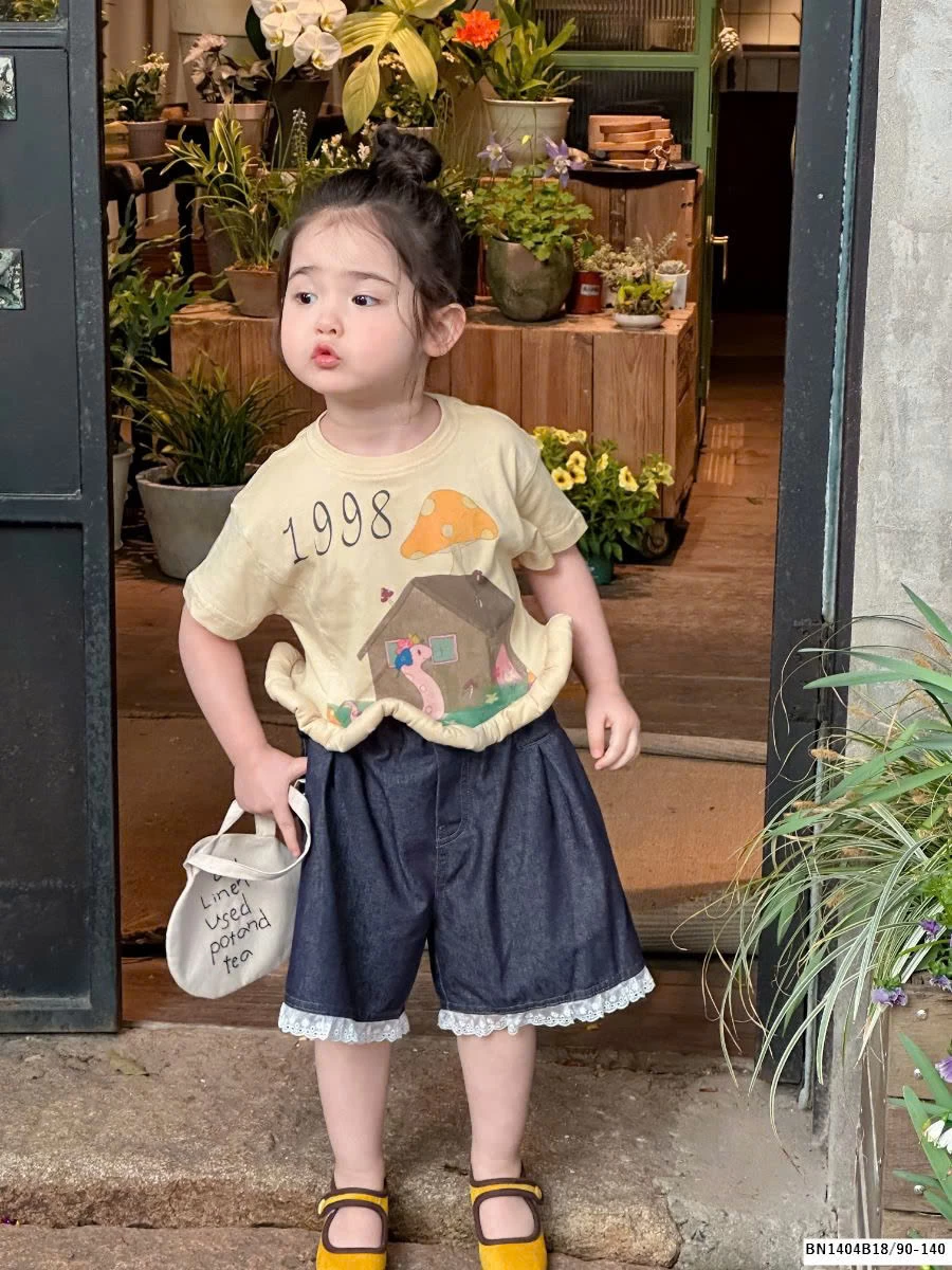 SÉT ÁO PHÔNG VIỀN XOẮN MIX QUẦN SHORT DENIIM