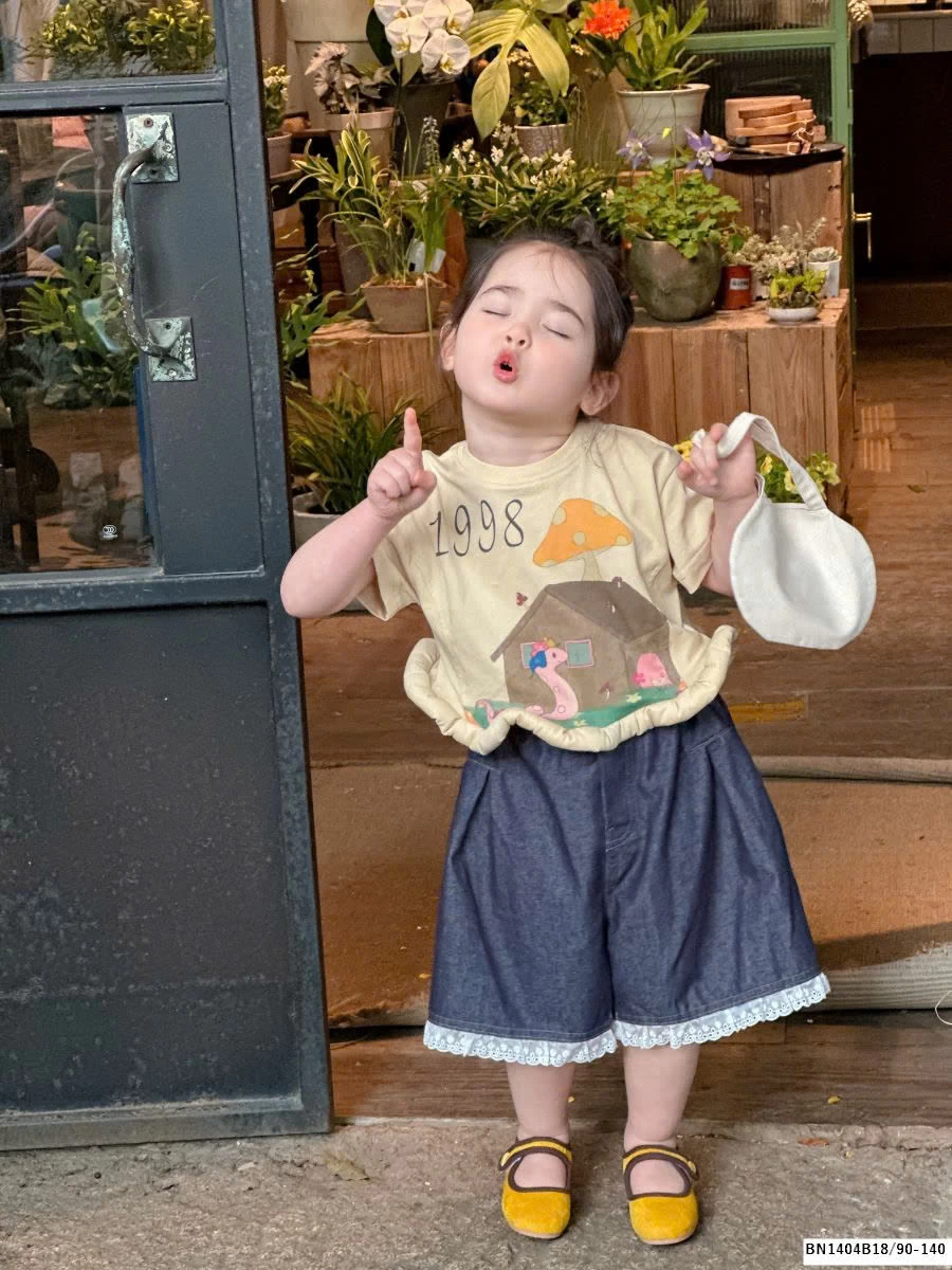 SÉT ÁO PHÔNG VIỀN XOẮN MIX QUẦN SHORT DENIIM