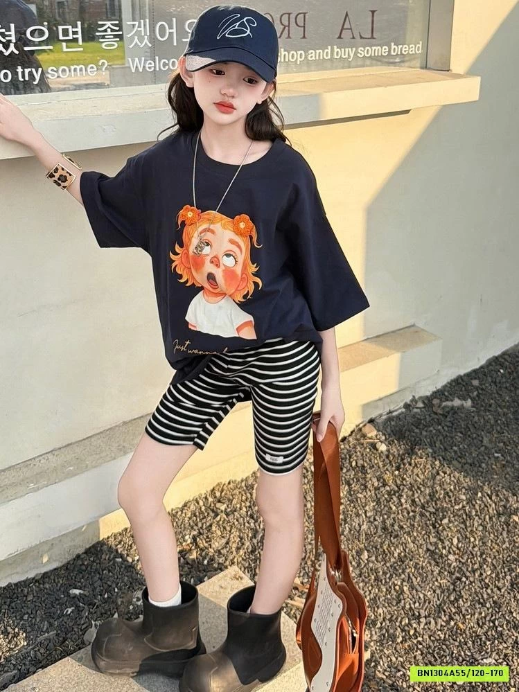 ÁO THUN CÔ GÁI MIX LEGGING KẺ