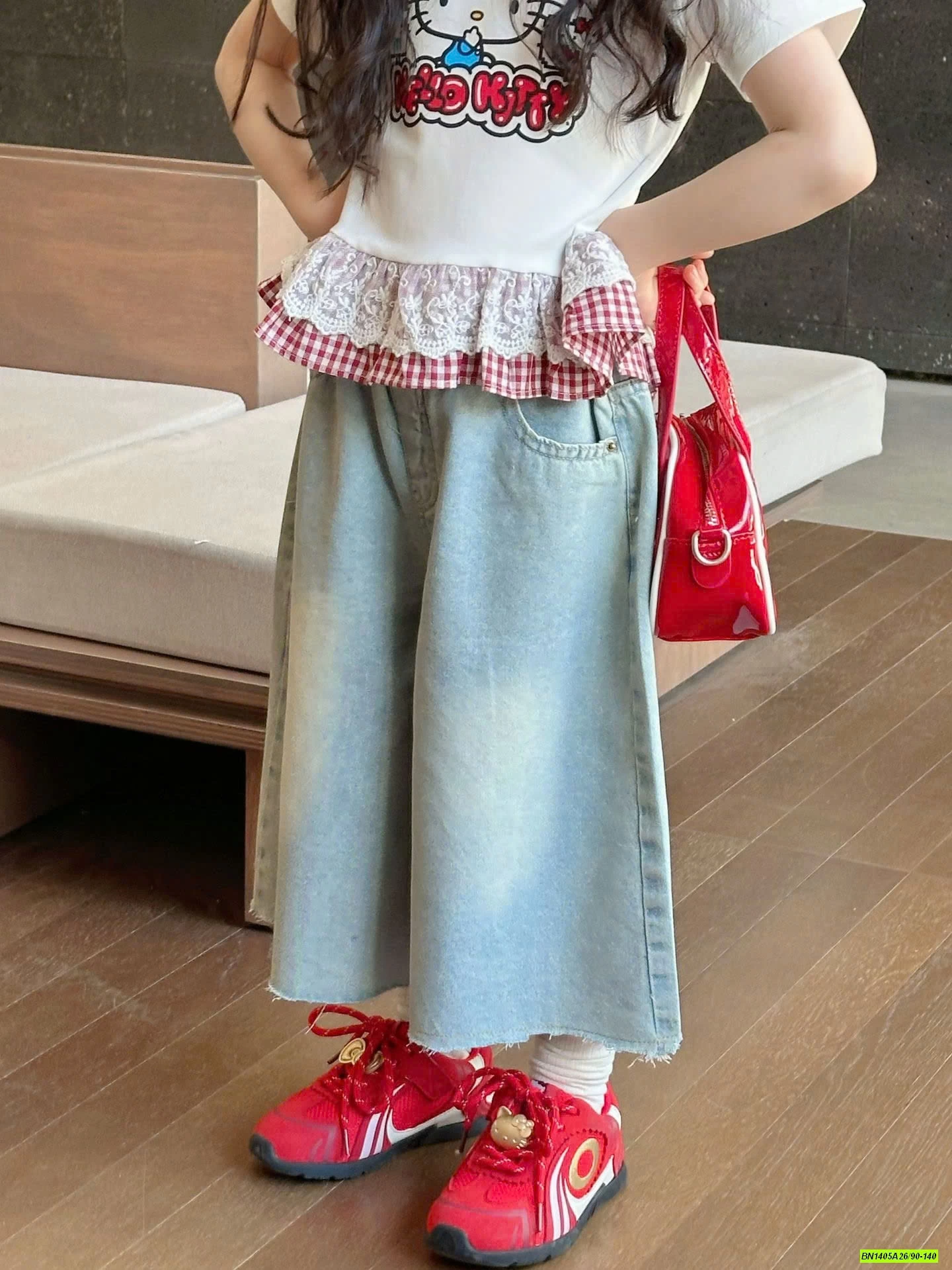 ÁO KITTY MIX JEANS ỐNG RỘNG