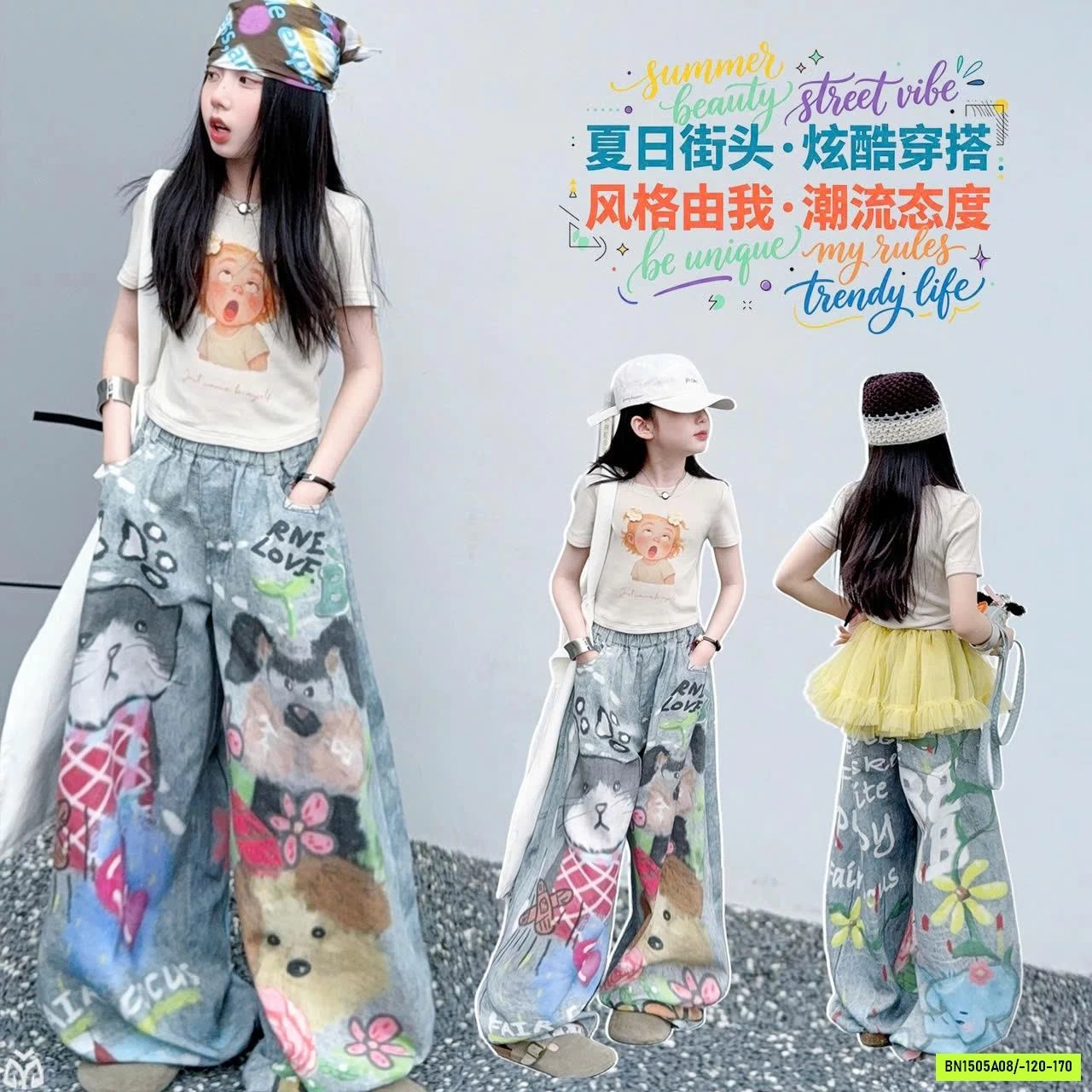 CROPTOP MIX QUẦN SUÔNG IN THÚ CƯNG