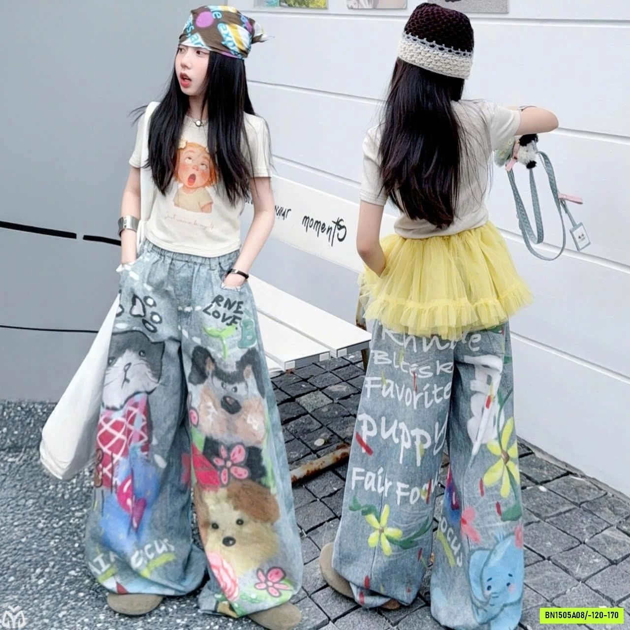 CROPTOP MIX QUẦN SUÔNG IN THÚ CƯNG