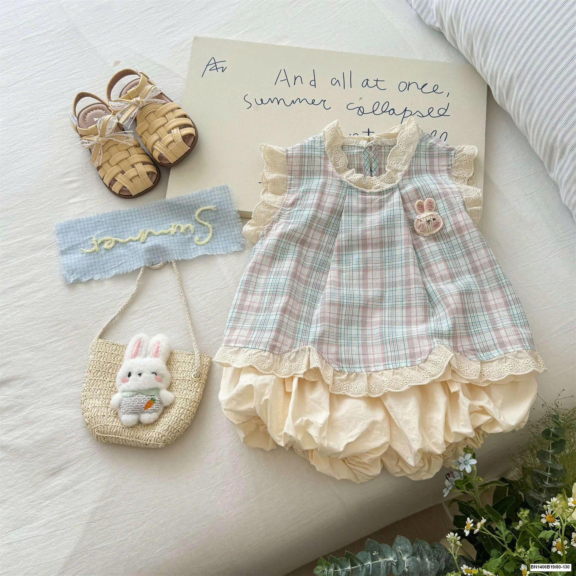 SÉT ÁO CARO THỎ XANH MIX QUẦN BÍ