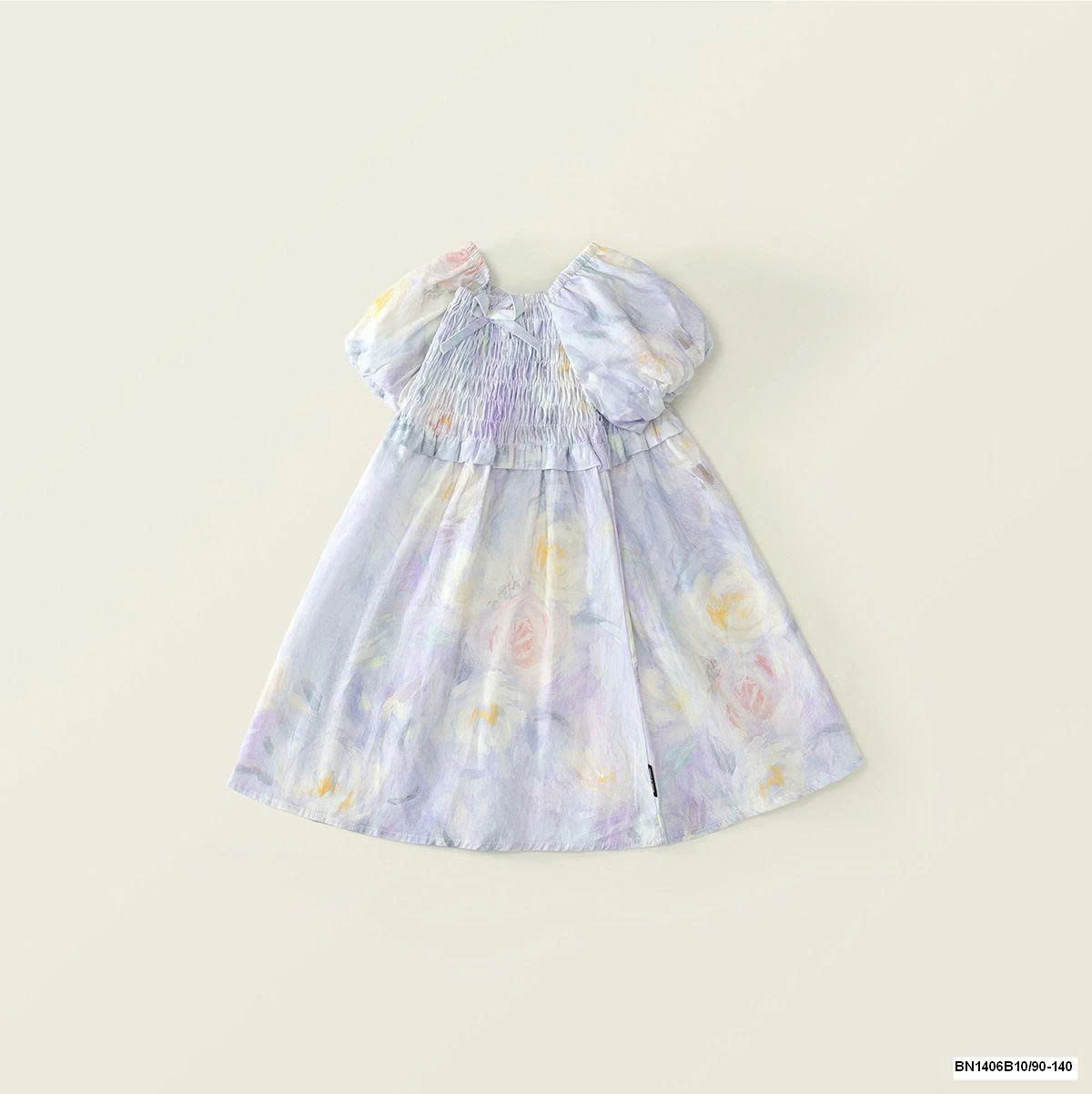 ĐẦM HOA TÍM TAY BỒNG CHUN NGỰC