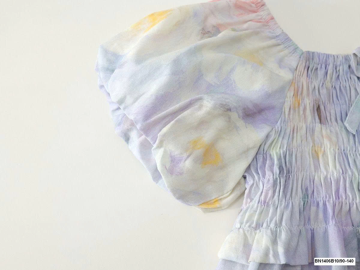 ĐẦM HOA TÍM TAY BỒNG CHUN NGỰC