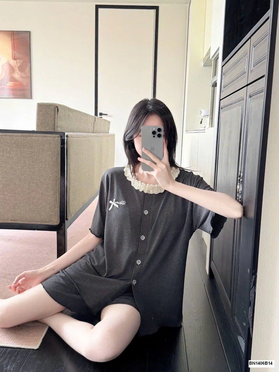 BỘ MẶC NHÀ CỔ PHỐI REN KÈM ĐỆM NGỰC