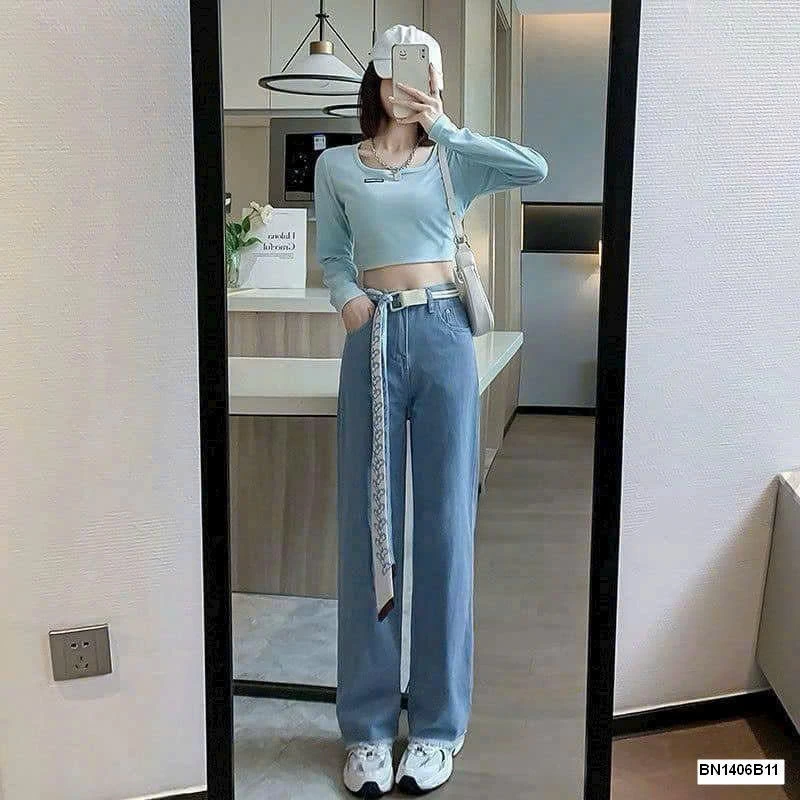 QUẦN JEAN DENIM ỐNG SUÔNG NỮ