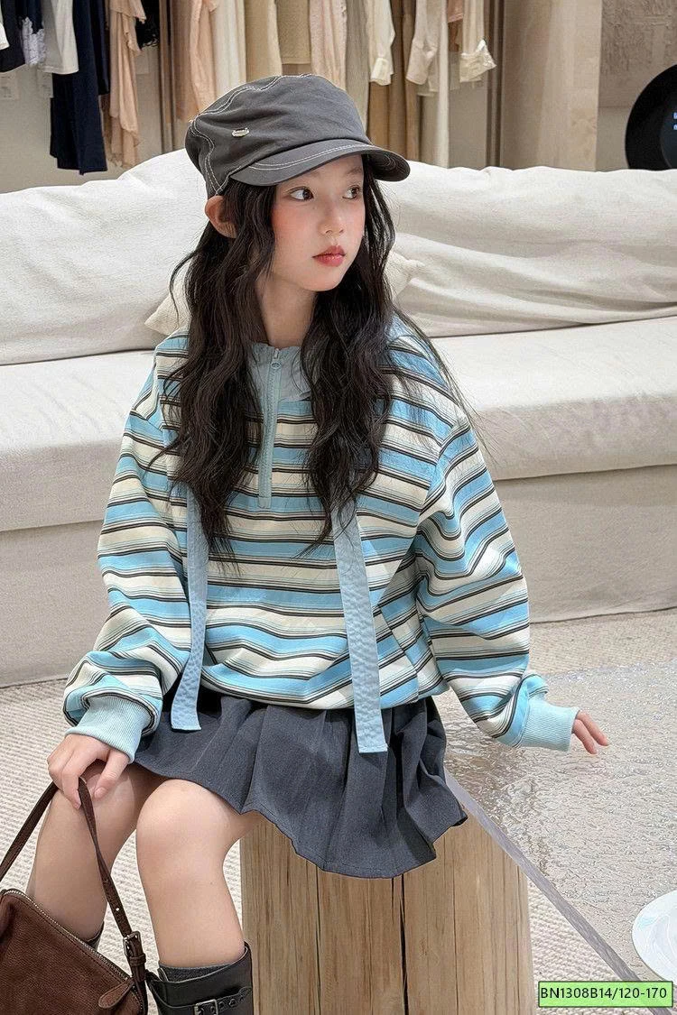 ÁO NỈ KẺ NGANG MÀU XANH