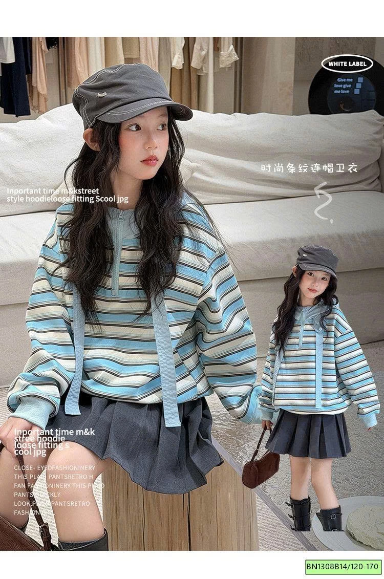 ÁO NỈ KẺ NGANG MÀU XANH