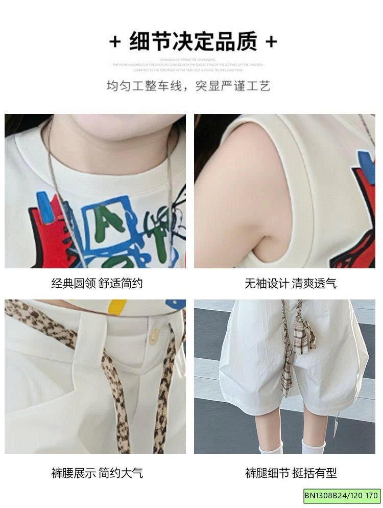 SÉT ÁO CROPTOP SÁT NÁCH IN HÌNH MIX QUẦN SHORT TRẮNG