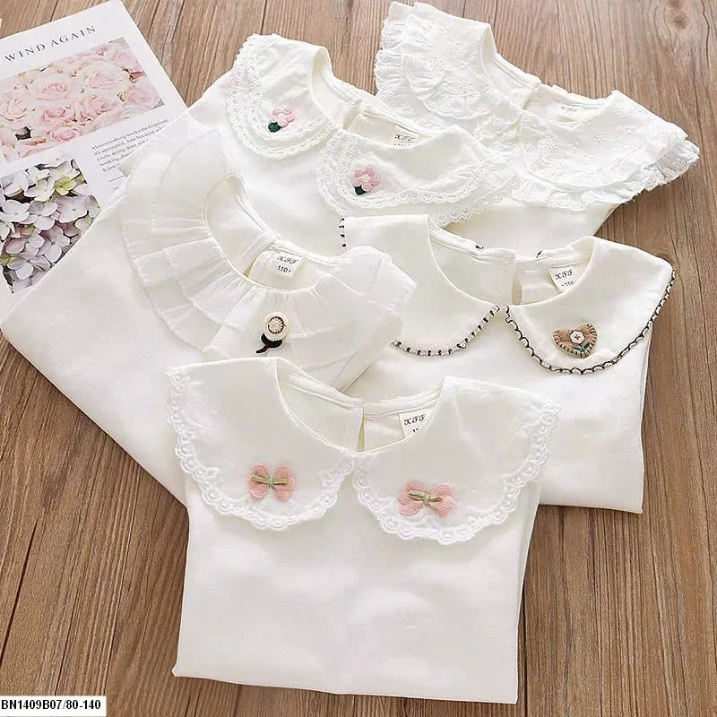 Áo dài tay bé gái cổ bèo siêu xinh