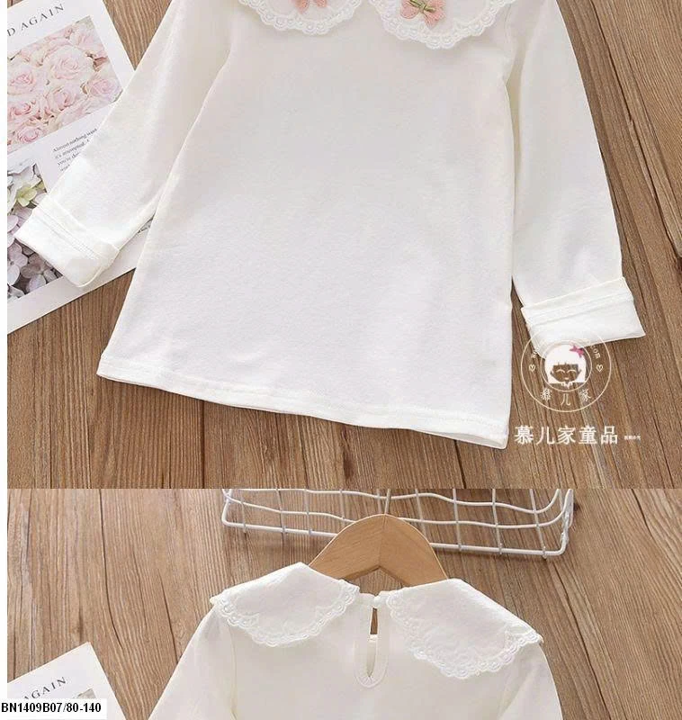 Áo dài tay bé gái cổ bèo siêu xinh