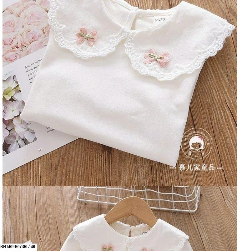 Áo dài tay bé gái cổ bèo siêu xinh