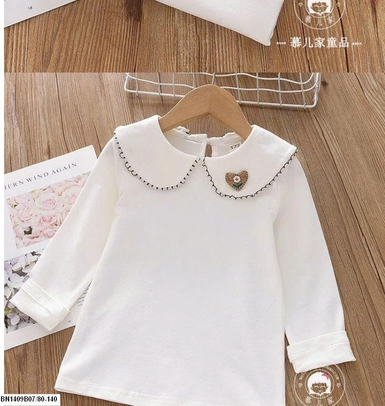 Áo dài tay bé gái cổ bèo siêu xinh