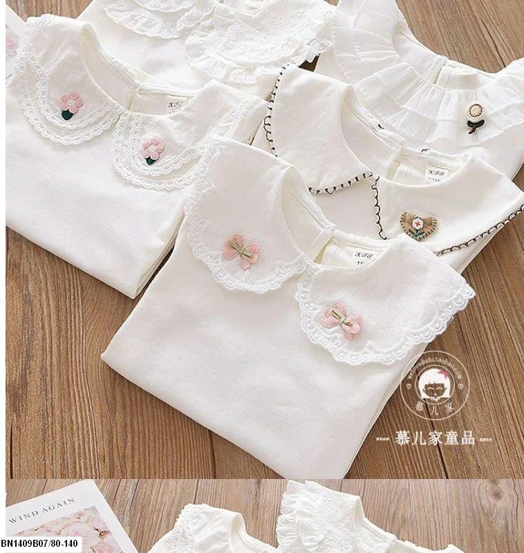 Áo dài tay bé gái cổ bèo siêu xinh