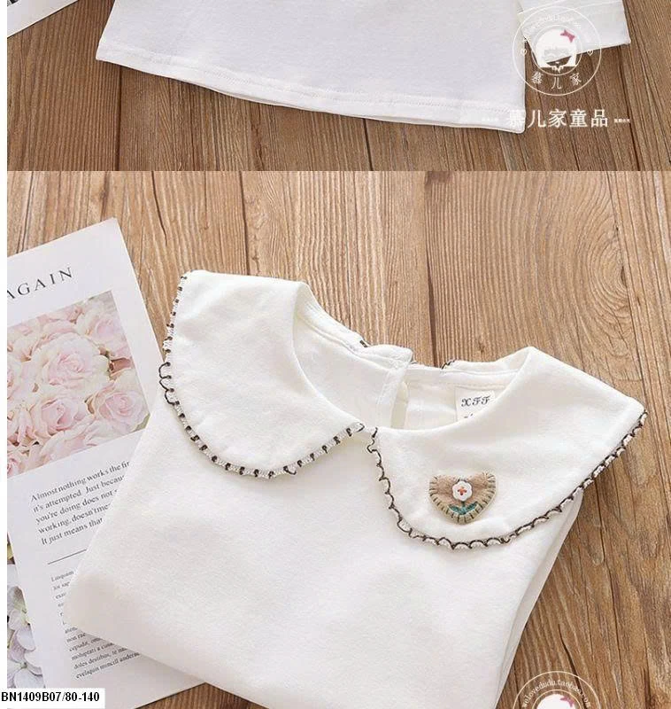 Áo dài tay bé gái cổ bèo siêu xinh