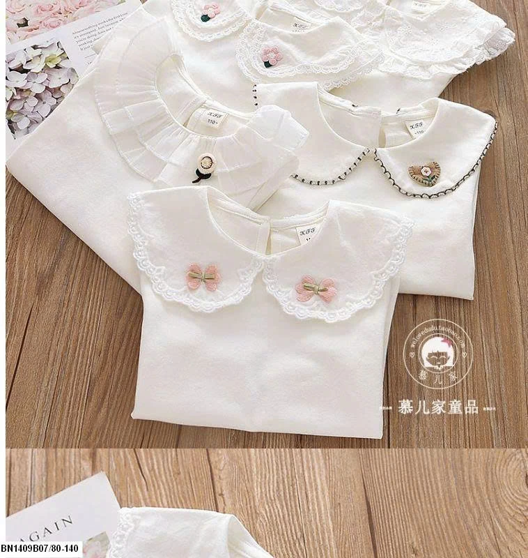 Áo dài tay bé gái cổ bèo siêu xinh