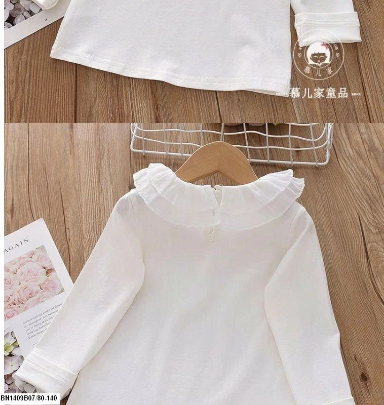 Áo dài tay bé gái cổ bèo siêu xinh