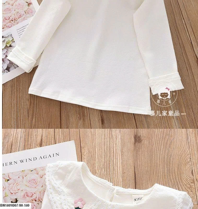 Áo dài tay bé gái cổ bèo siêu xinh