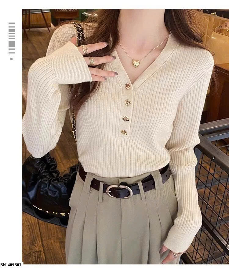 ÁO LEN CỔ V 4 CÚC