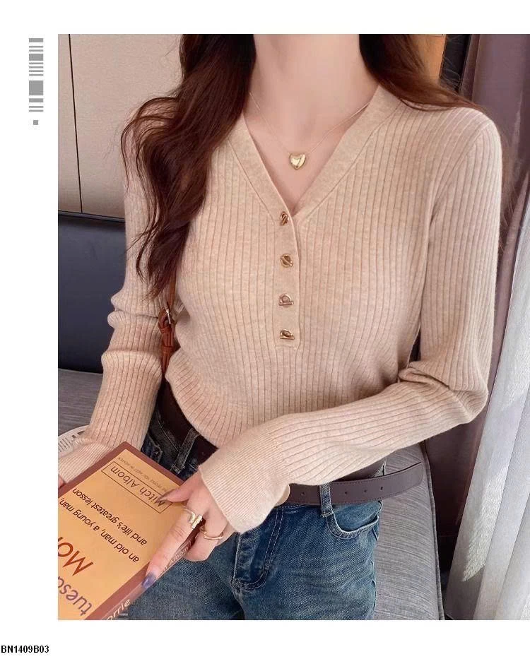 ÁO LEN CỔ V 4 CÚC