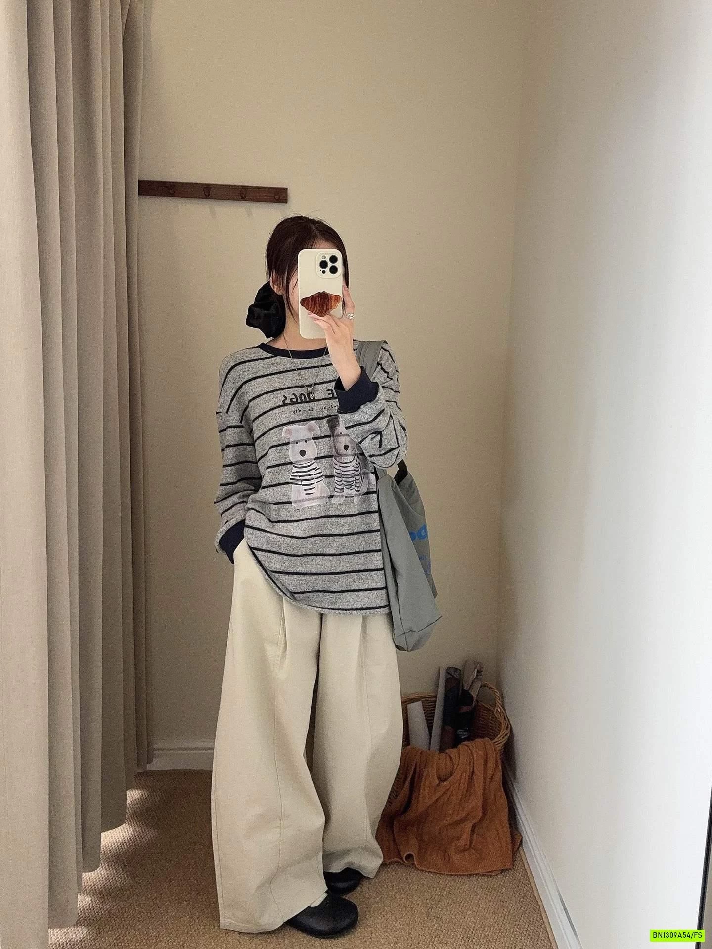 ÁO THUN DỆT KẺ NGANG IN CÚN