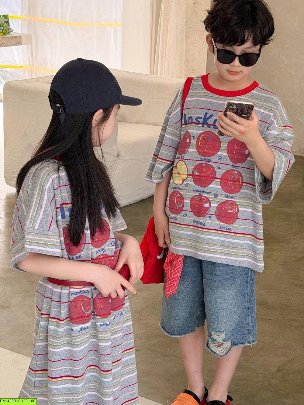 SET COUPLE ÁO PHÔNG BT + VÁY BG IN HÌNH TÁO