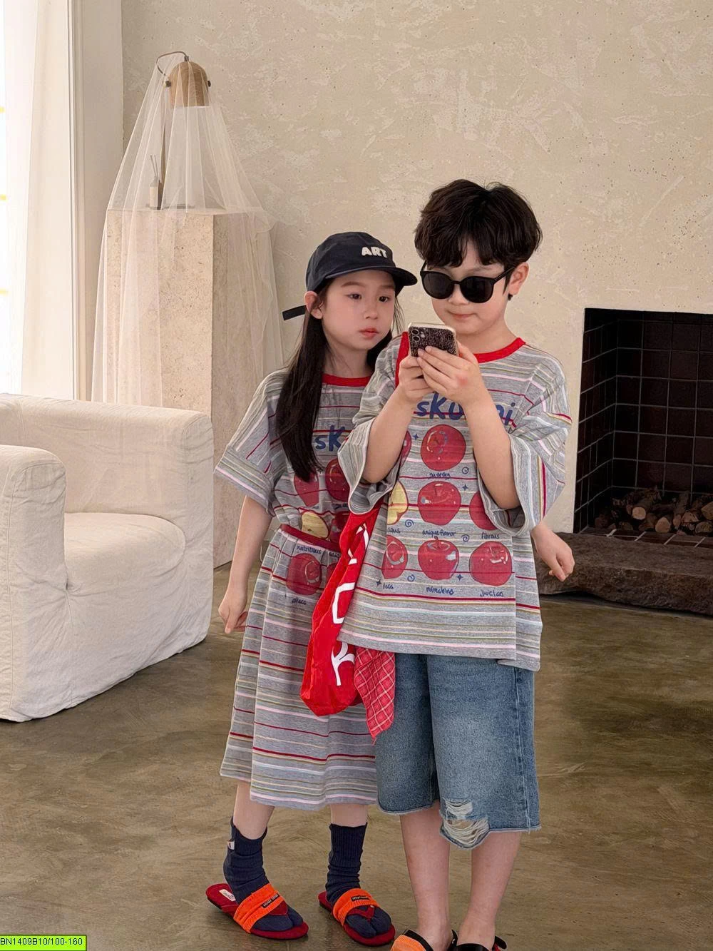 SET COUPLE ÁO PHÔNG BT + VÁY BG IN HÌNH TÁO