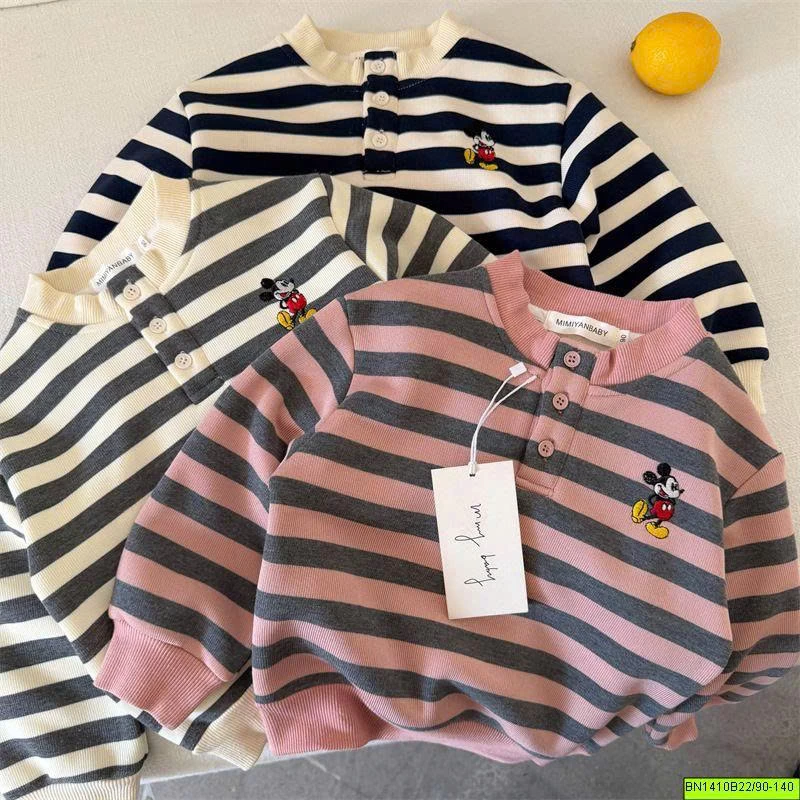 ÁO NỈ KẺ NGANG MICKEY LÓT LÔNG MÙA ĐÔNG MMY