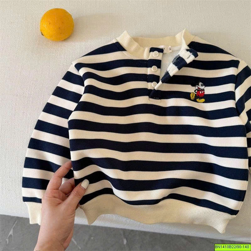 ÁO NỈ KẺ NGANG MICKEY LÓT LÔNG MÙA ĐÔNG MMY