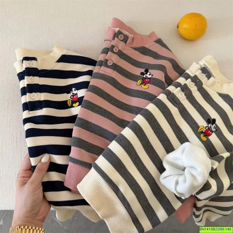 ÁO NỈ KẺ NGANG MICKEY LÓT LÔNG MÙA ĐÔNG MMY