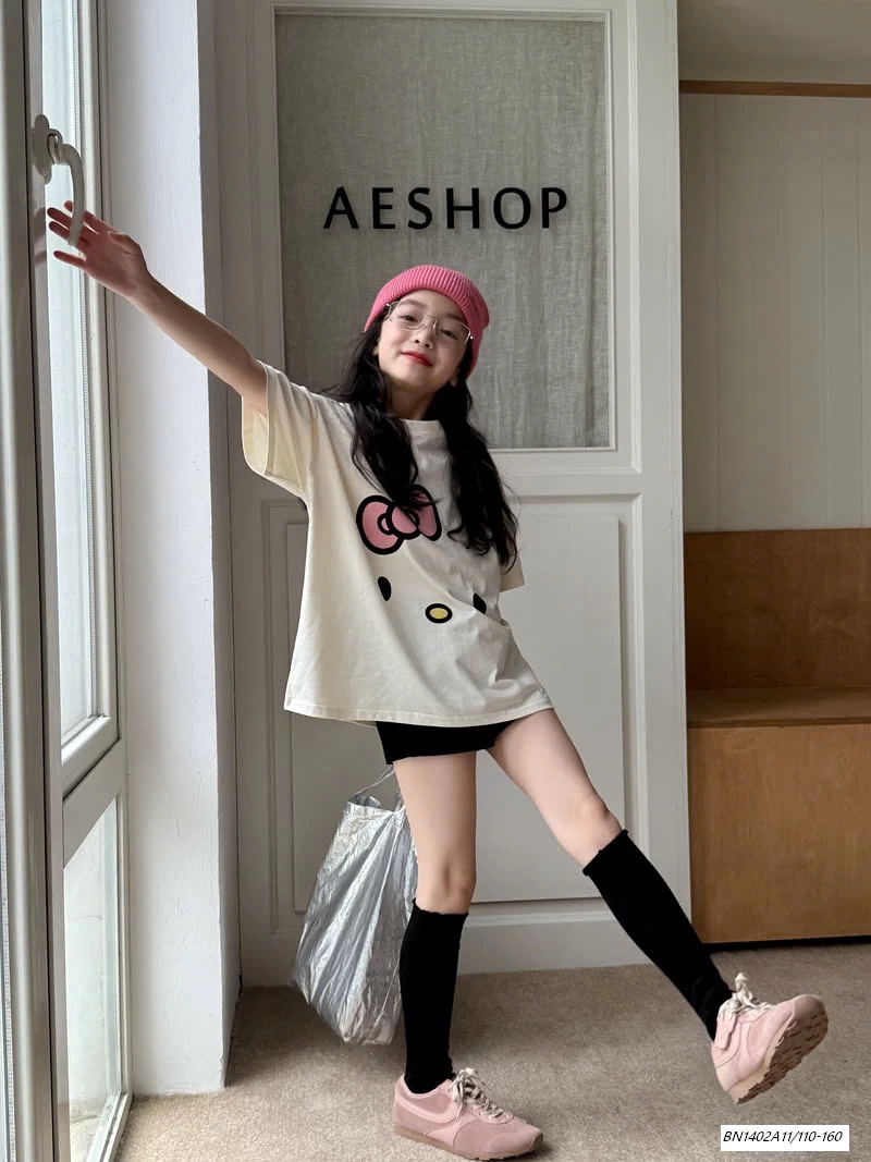 ÁO THUN KITTY MIX SHORT ĐEN