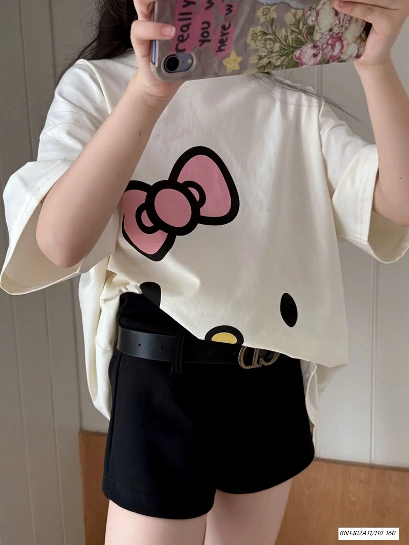 ÁO THUN KITTY MIX SHORT ĐEN
