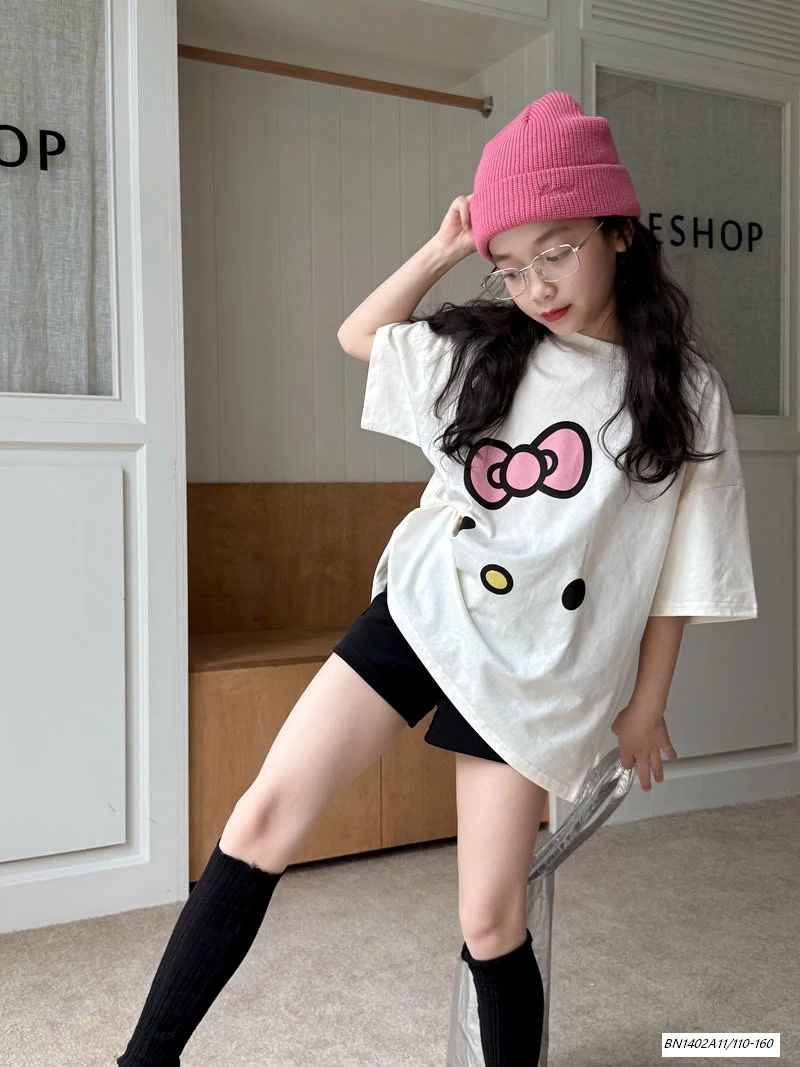 ÁO THUN KITTY MIX SHORT ĐEN