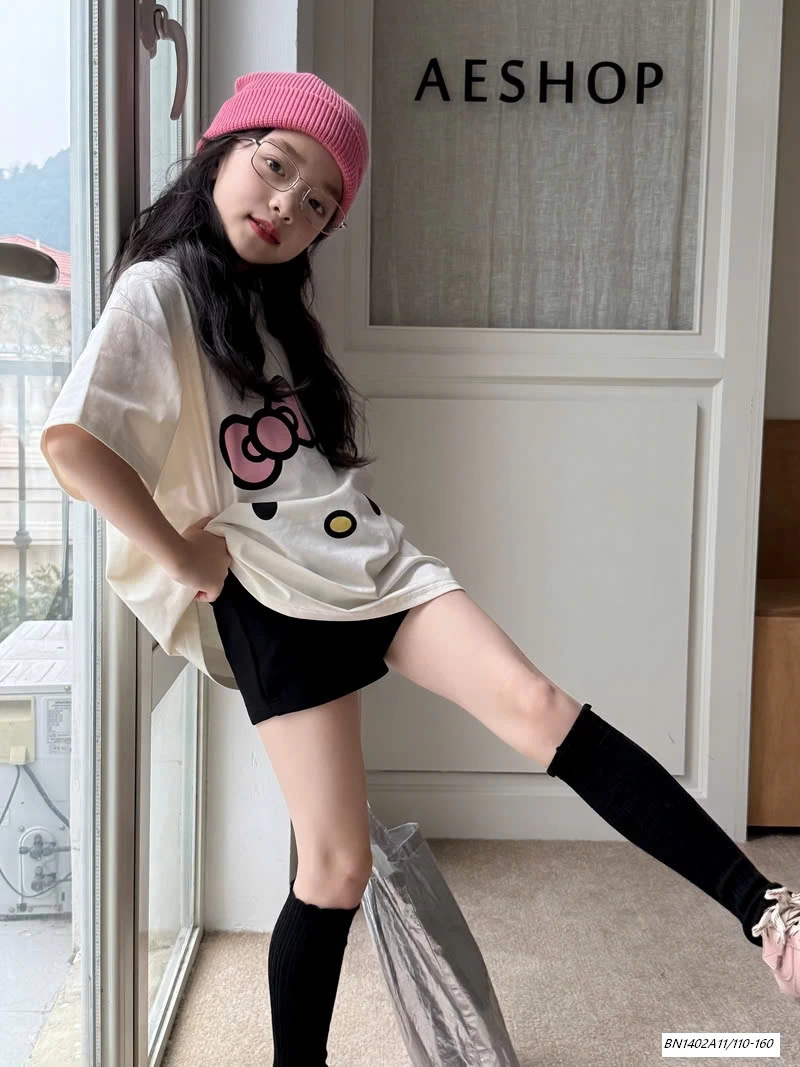 ÁO THUN KITTY MIX SHORT ĐEN