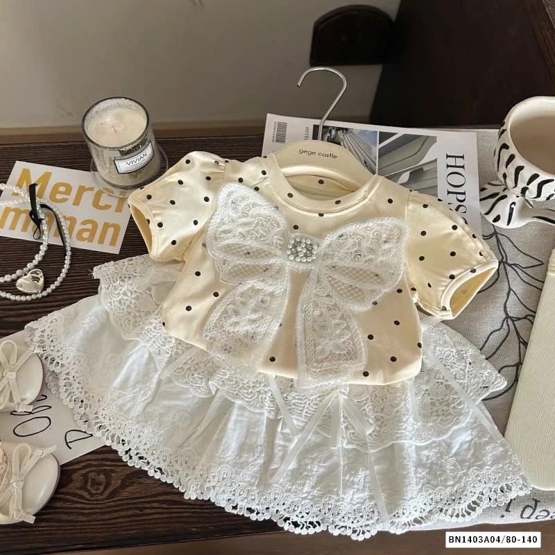 ÁO VÀNG NƠ MIX QUẦN VÁY TRẮNG