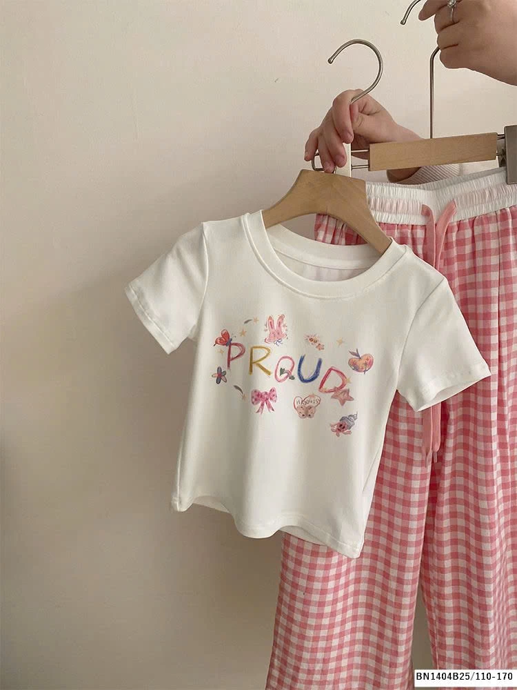 SÉT ÁO THUN IN NƠ MIX QUẦN CARO HỒNG