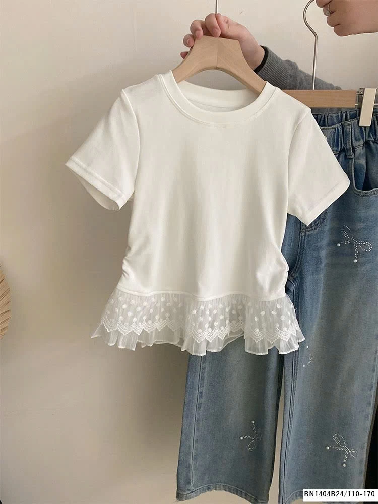 SÉT ÁO PHÔNG PHỐI REN  MIX QUẦN JEAN NƠ