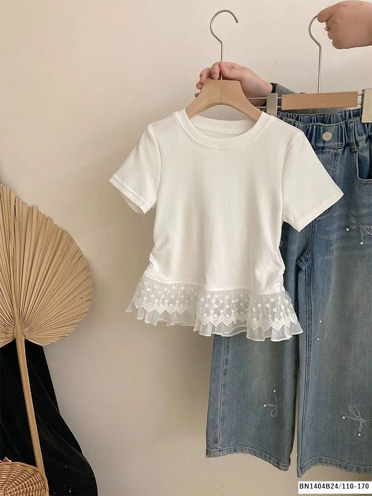 SÉT ÁO PHÔNG PHỐI REN  MIX QUẦN JEAN NƠ