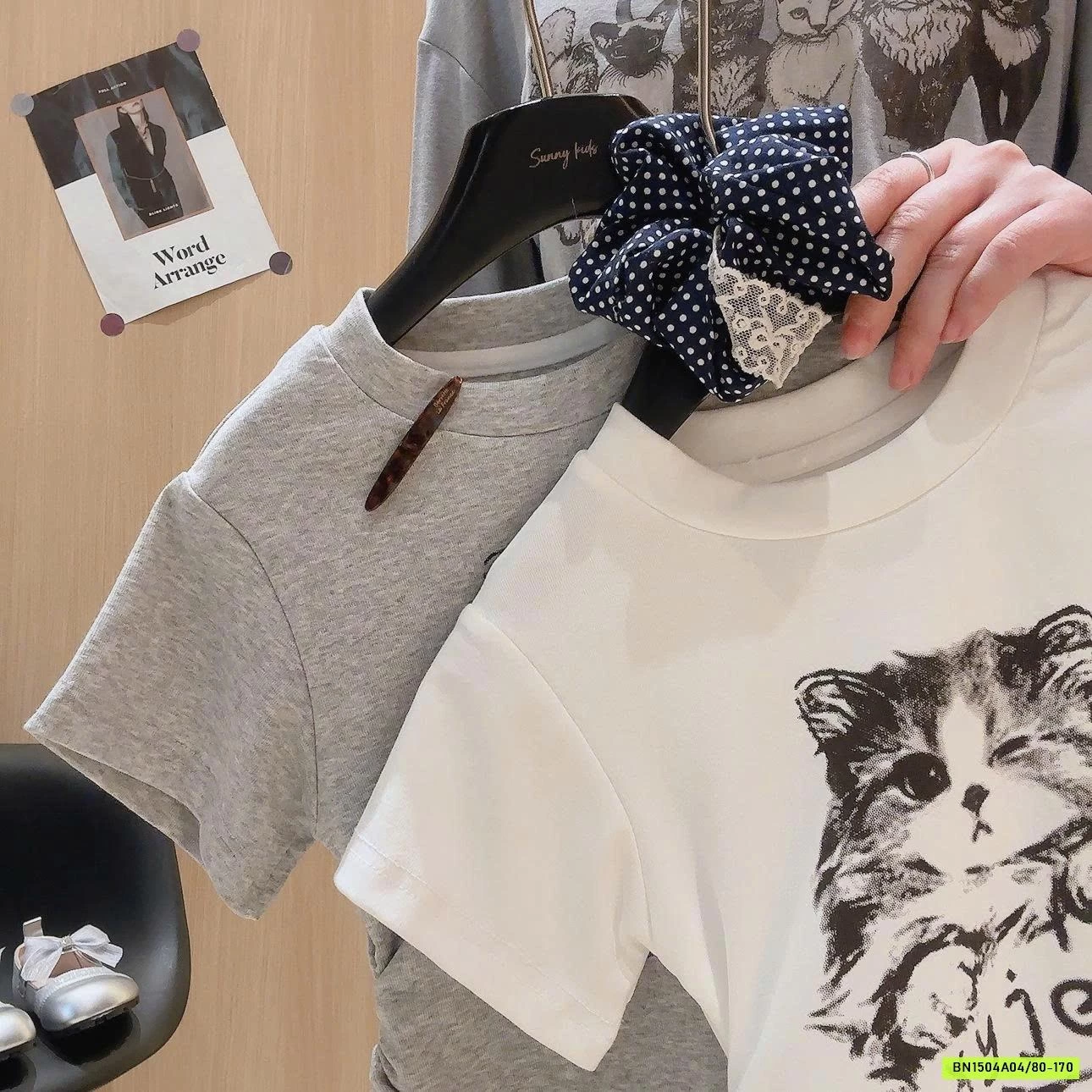 ÁO CỘC TAY HOẠ TIẾT MÈO CUTE